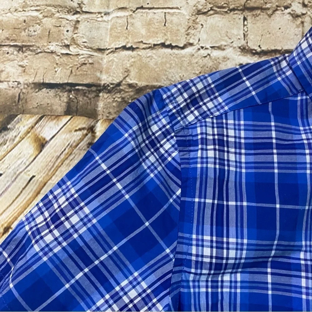 Ralph Lauren Blue White Plaid Cotton Natural Stretch Button Up